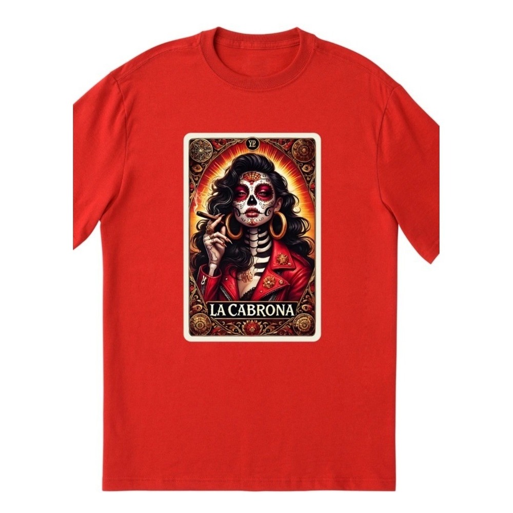 La Cabrona Mexican Tarot Card Latina Woman Chicana T-Shirt Red Large